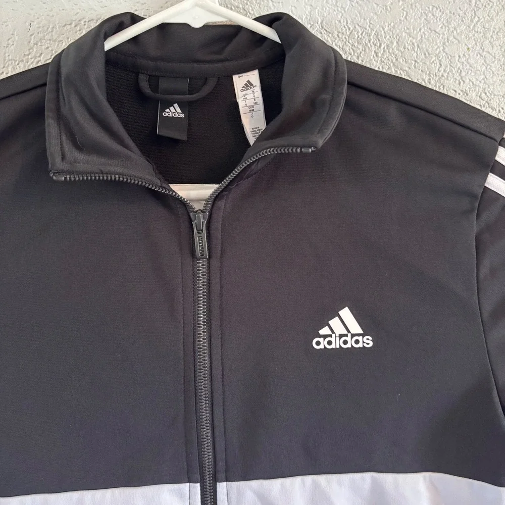 Adidas Mens Colorblock Track Jacket Black White Three Stripe Full Zip Medium